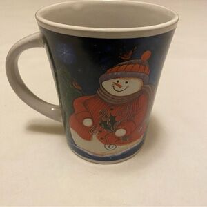Snowman Winter Mug - Cardinal and Tree Design